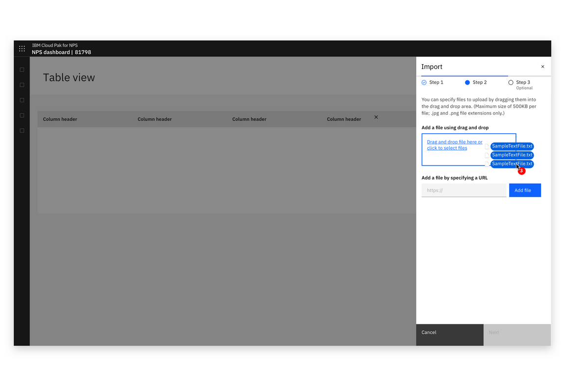 Example of drag and drop file import in a full page view Example of drag and drop file import in a full page view