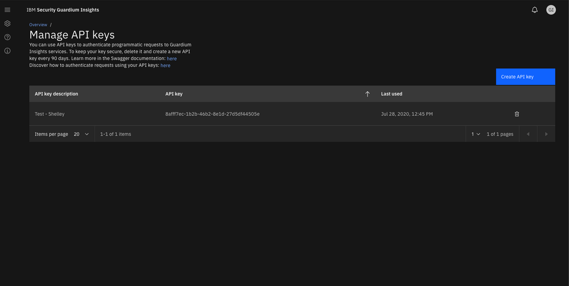 An example of an API key management page An example of an API key management page