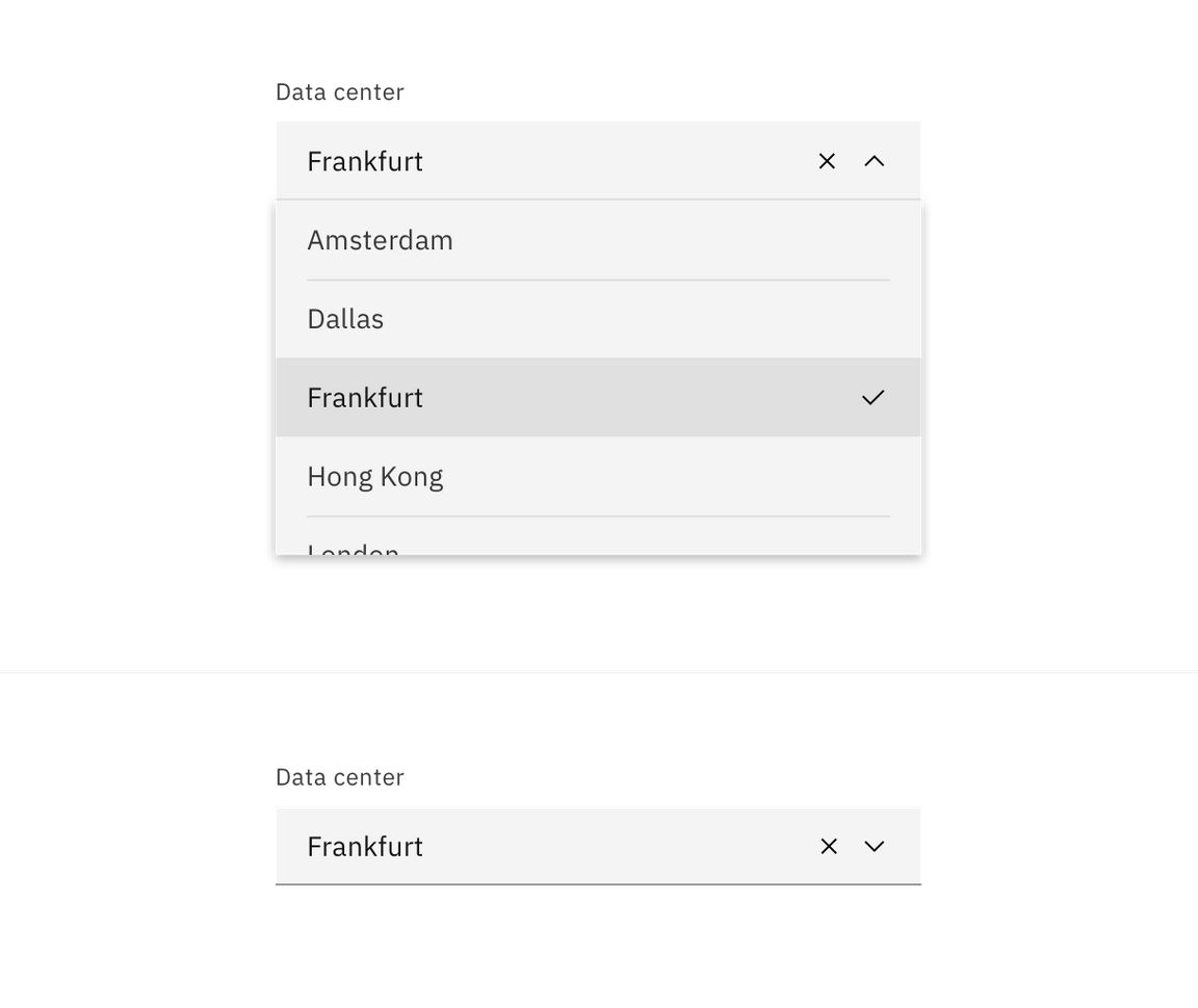 Combo box selected state. Combo box selected state.