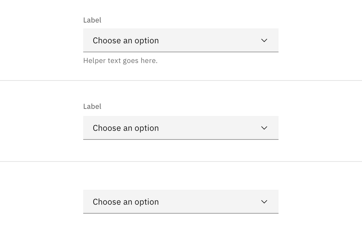 Dropdown assistive labels, helper text or none. Dropdown assistive labels, helper text or none.
