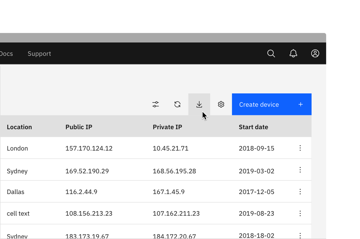 Example of an icon-only ghost button in a data table Example of an icon-only ghost button in a data table