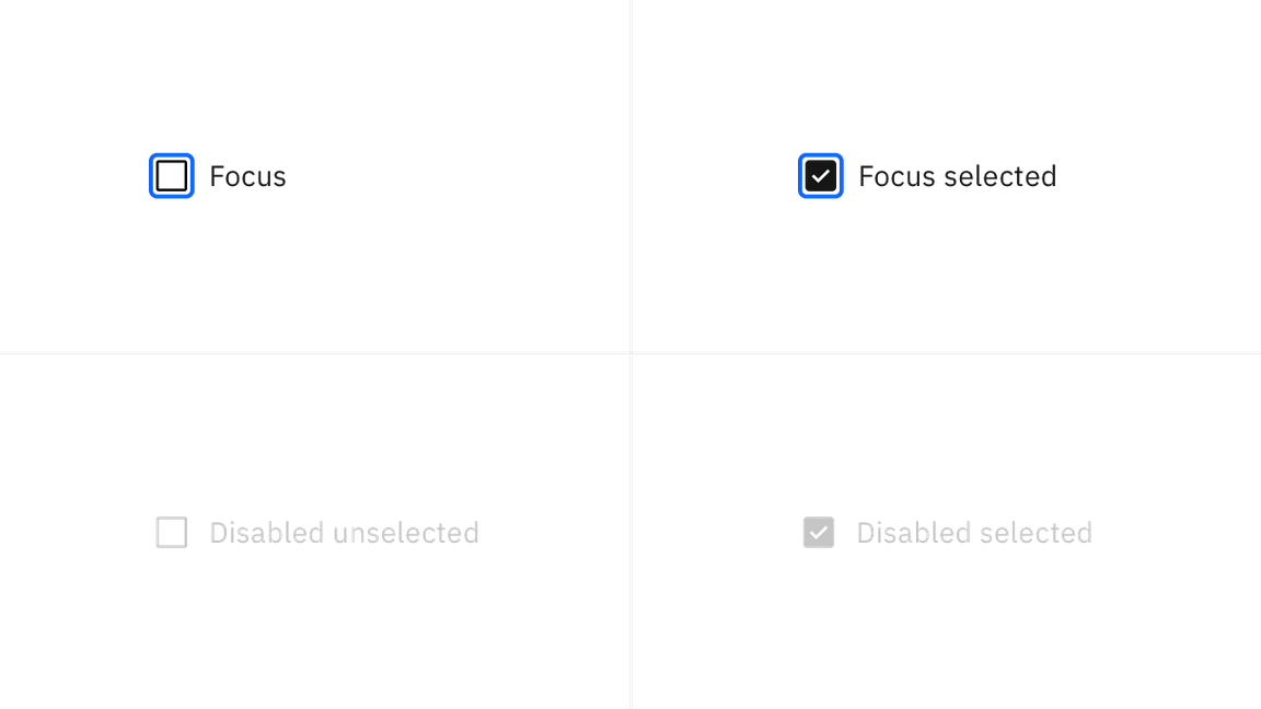 Focus and disabled states of checkbox. Focus and disabled states of checkbox.
