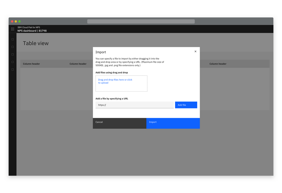 Example of an import modal Example of an import modal