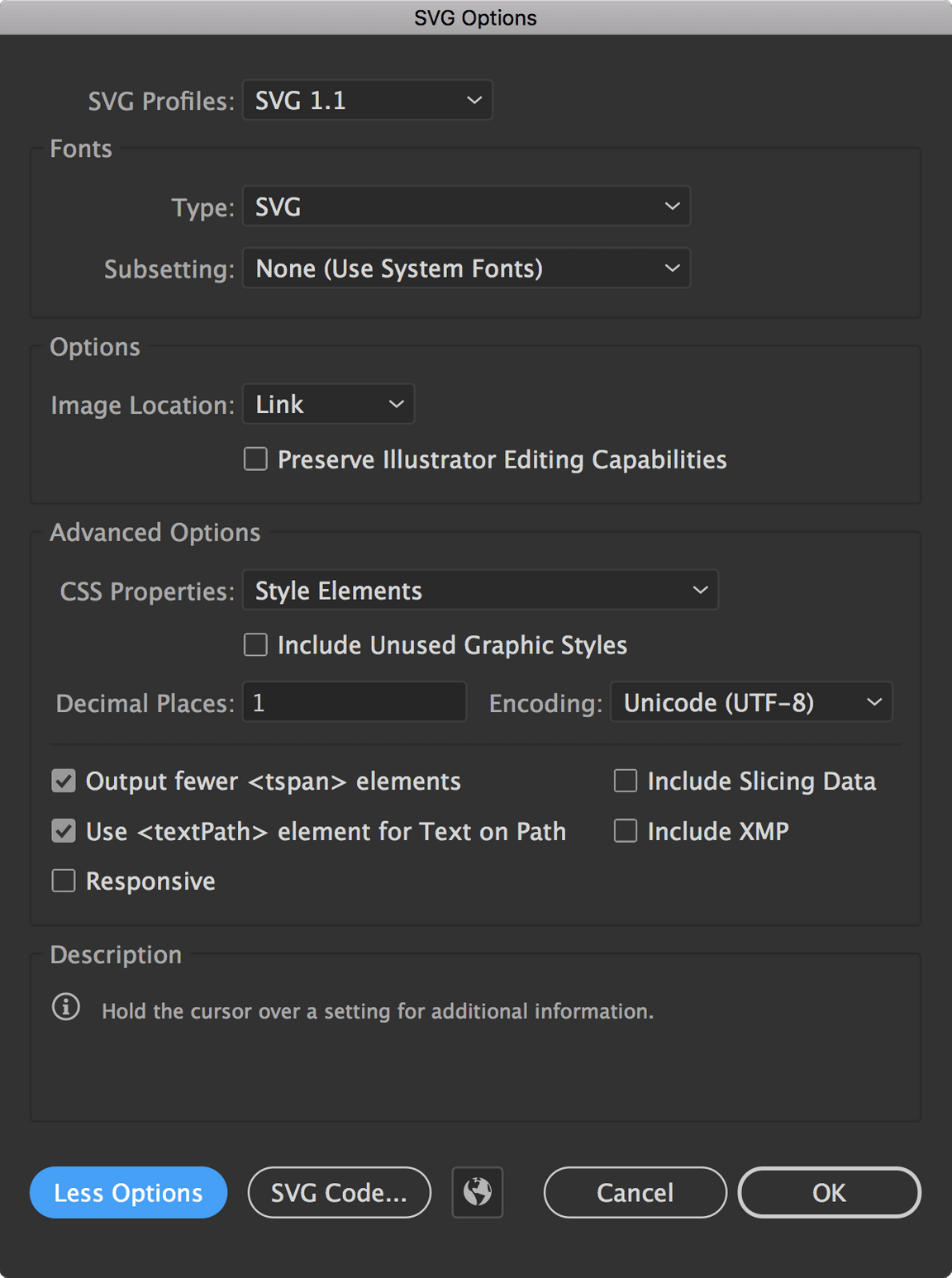 SVG export options image SVG export options image